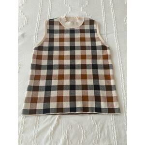 LOFT Petite Plaid Sweater Vest Retro 70s Style Lightweight Cotton Knit